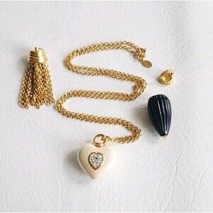 Joan Rivers Changeable Pendant Necklace Set Long 30" Gold Chain Heart Tassel